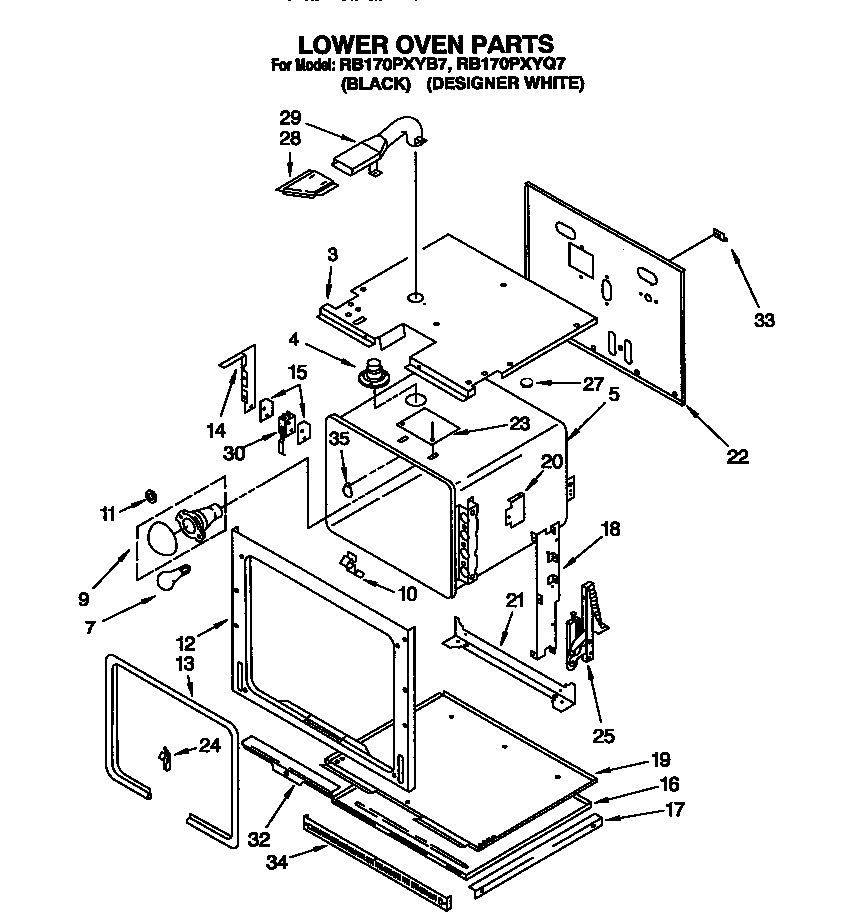 Whirlpool RB170PXYB7 lower oven diagram