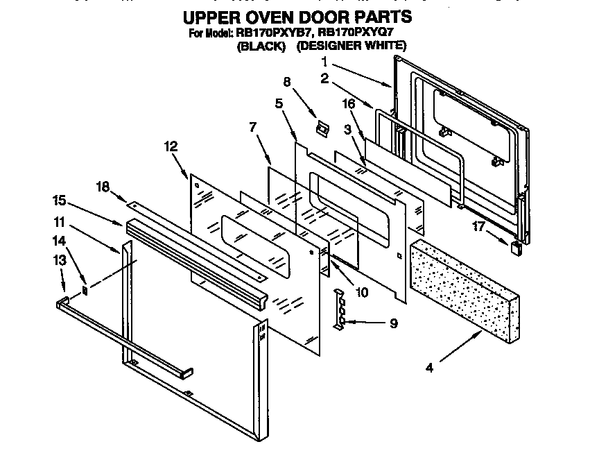 Whirlpool RB170PXYB7 upper oven door diagram