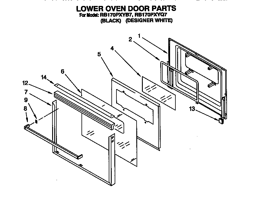 Whirlpool RB170PXYB7 lower oven door diagram