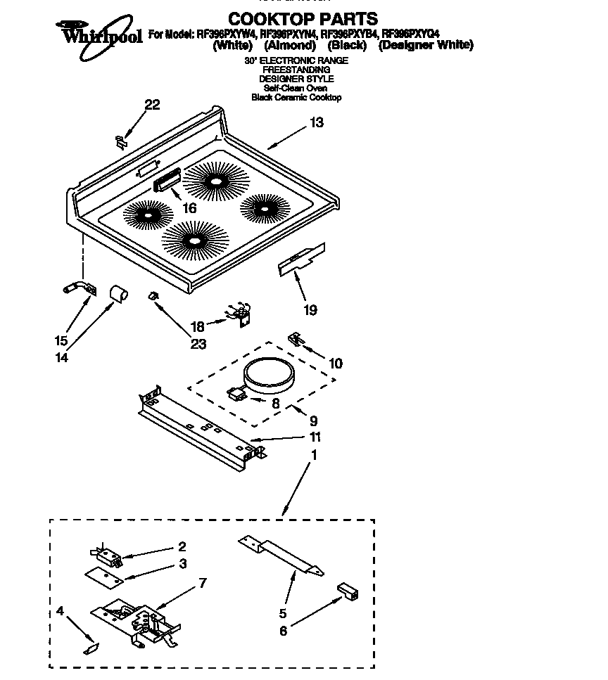Whirlpool RF396PXYW4 cooktop diagram