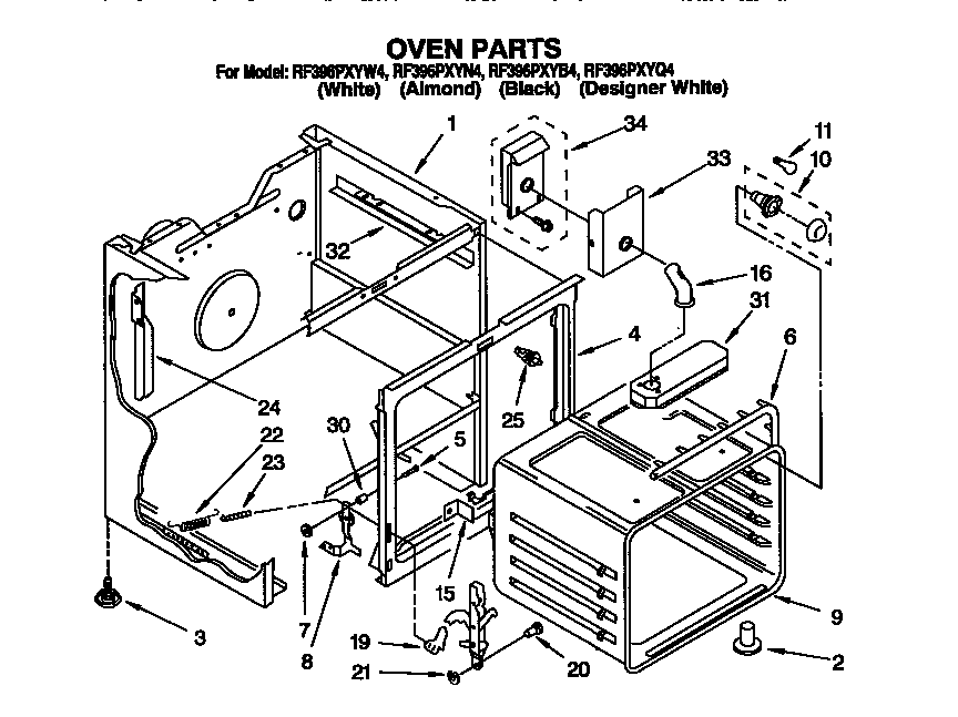Whirlpool RF396PXYW4 oven diagram