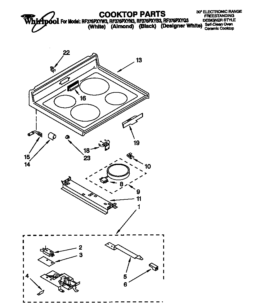Whirlpool RF376PXYW3 cooktop diagram