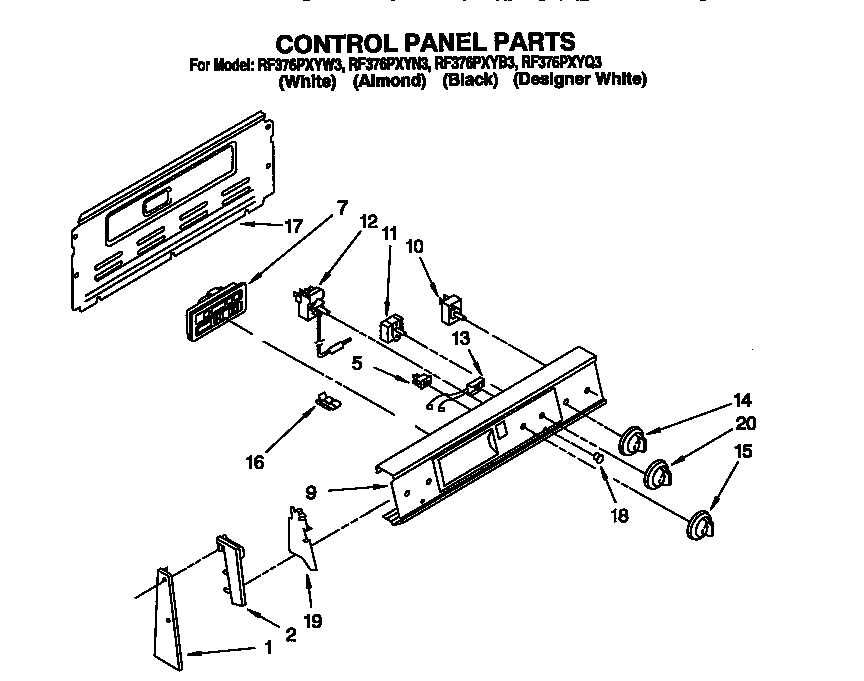 Whirlpool RF376PXYW3 control panel diagram