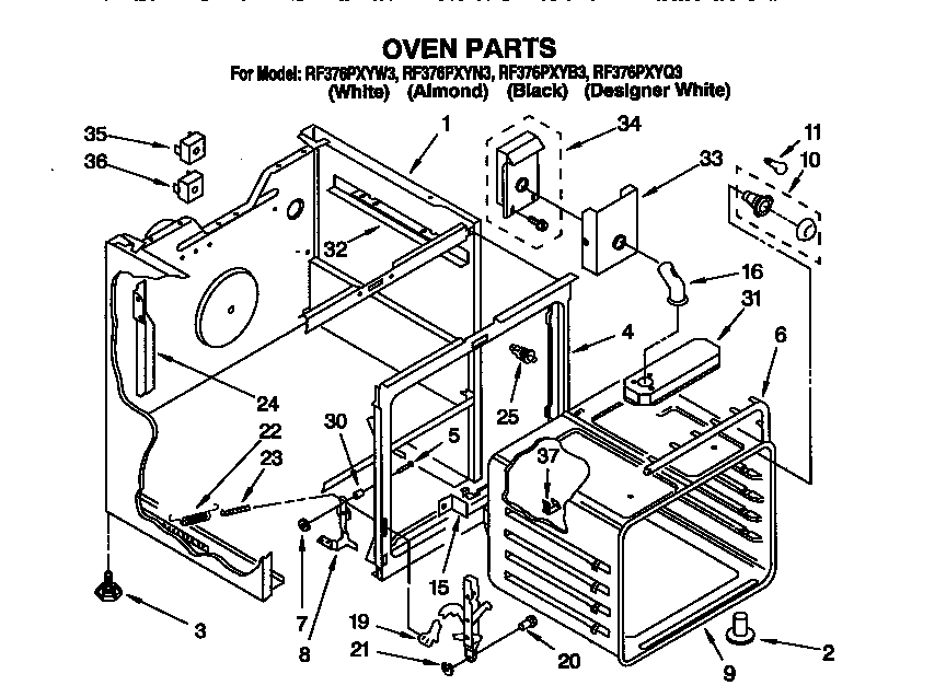 Whirlpool RF376PXYW3 oven diagram