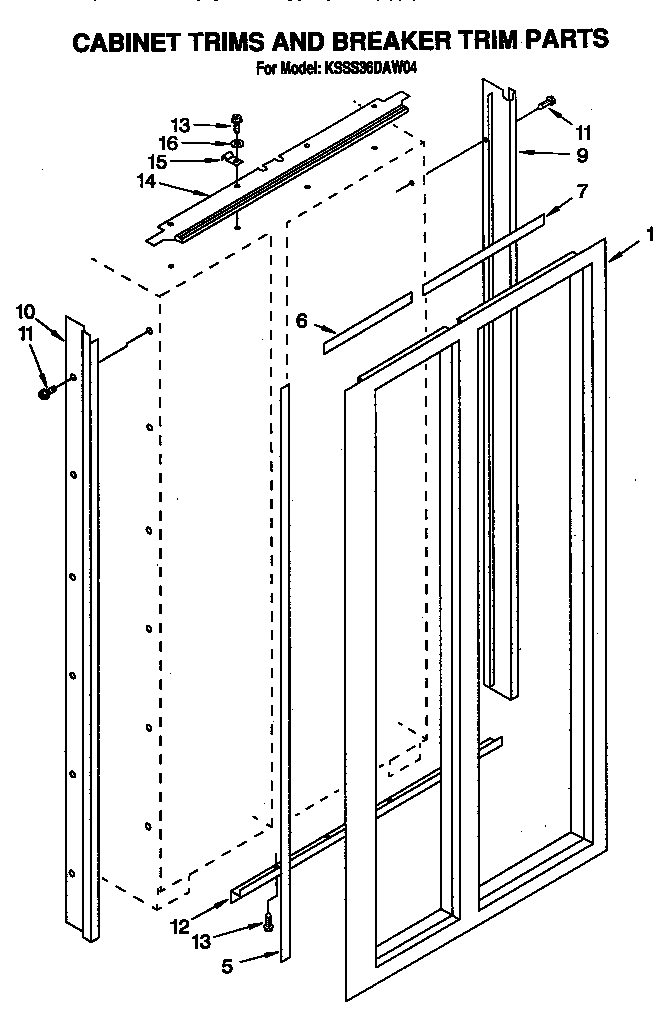 KitchenAid KSSS36DAW04 cabinet trims and breaker trim diagram