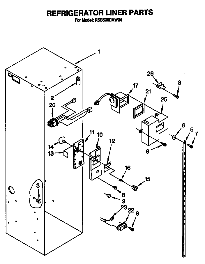 KitchenAid KSSS36DAW04 refrigerator liner diagram