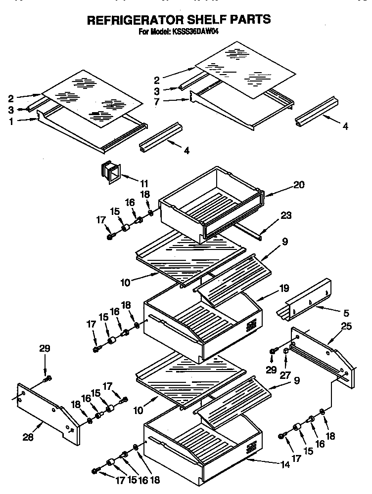 KitchenAid KSSS36DAW04 refrigerator shelf diagram