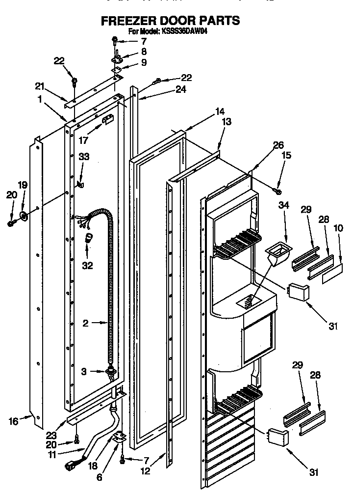 KitchenAid KSSS36DAW04 freezer door diagram