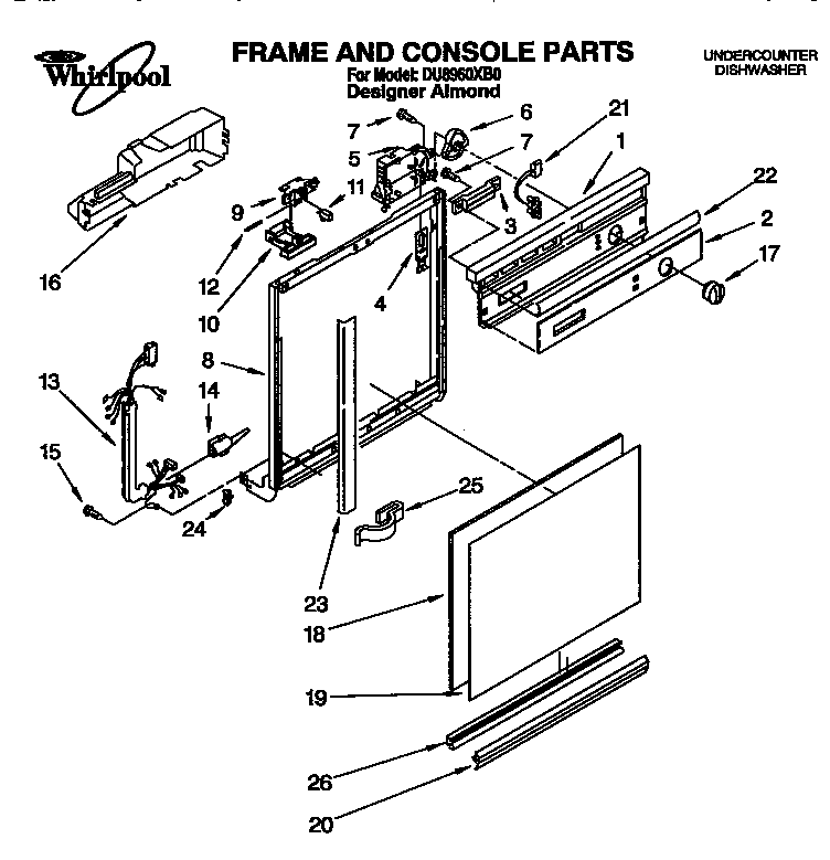 Whirlpool DU8960XB0 frame and console diagram