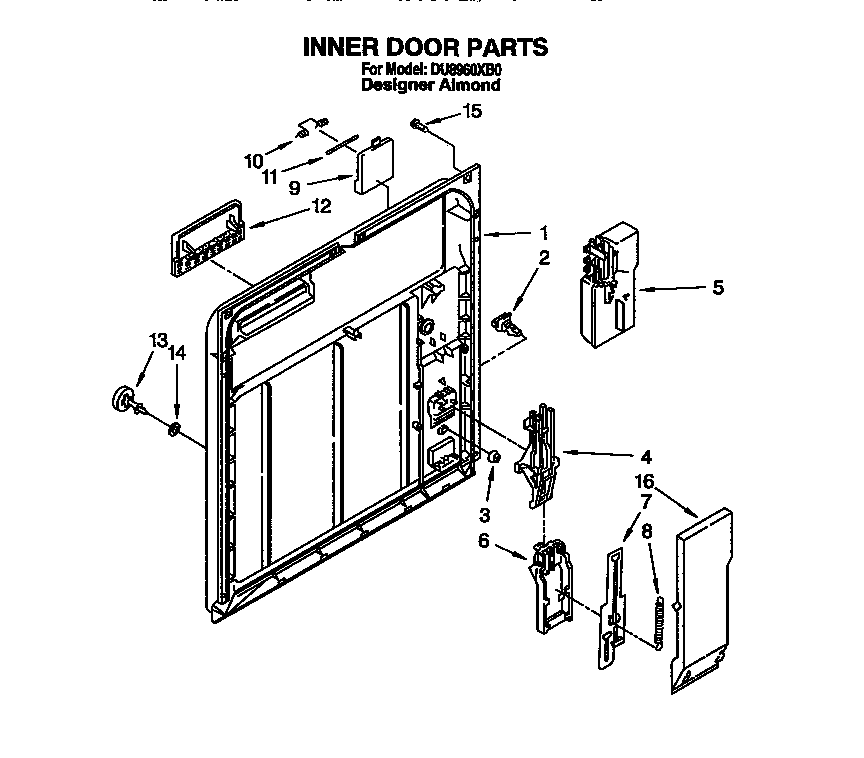 Whirlpool DU8960XB0 inner door diagram