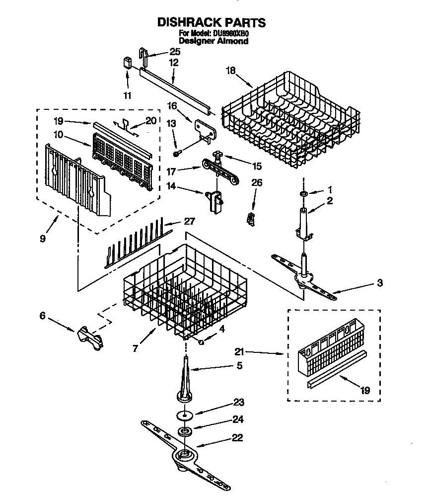 Whirlpool DU8960XB0 dishrack diagram