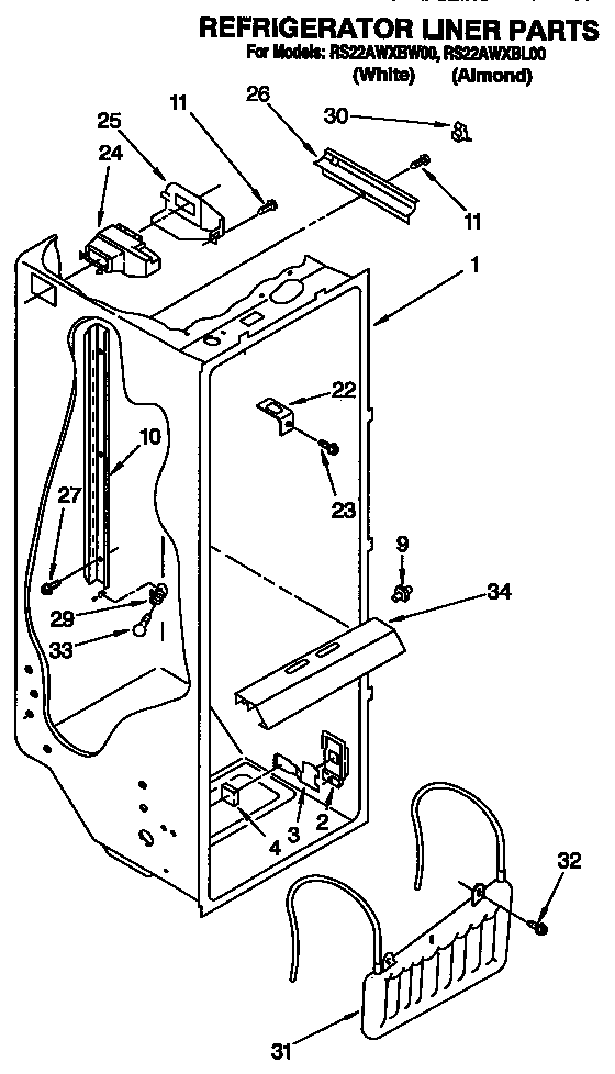 Roper RS22AWXBL00 refrigerator liner diagram
