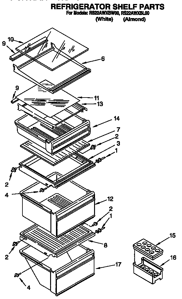Roper RS22AWXBL00 refrigerator shelf diagram