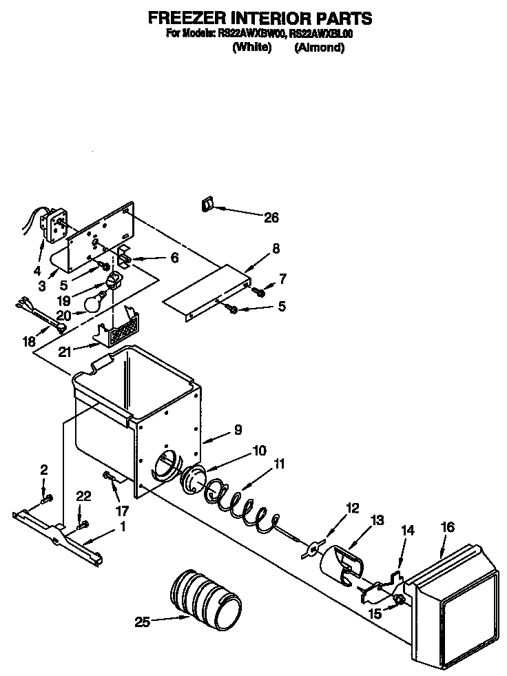Roper RS22AWXBL00 freezer interior diagram