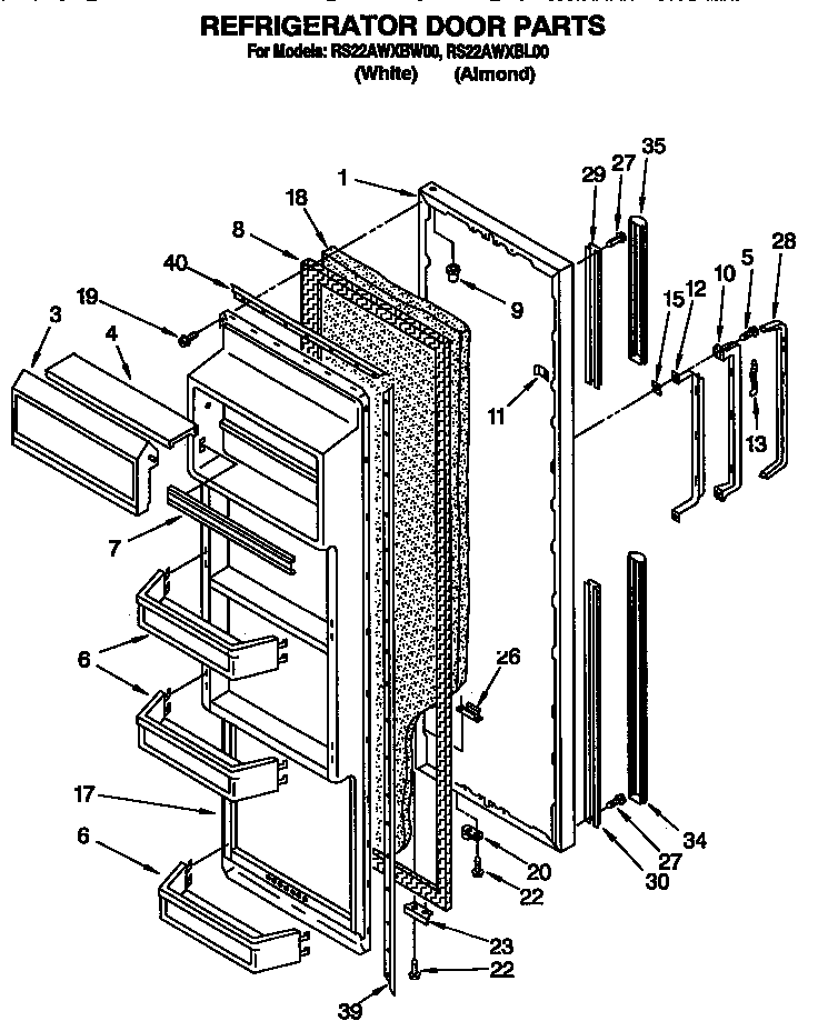 Roper RS22AWXBL00 refrigerator door diagram