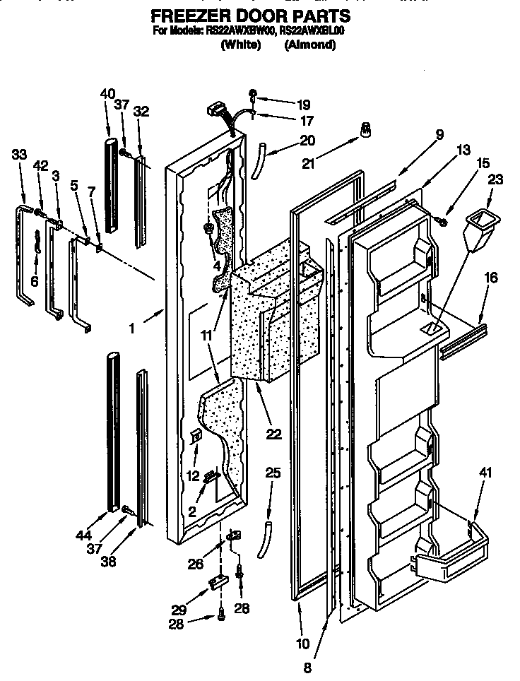 Roper RS22AWXBL00 freezer door diagram