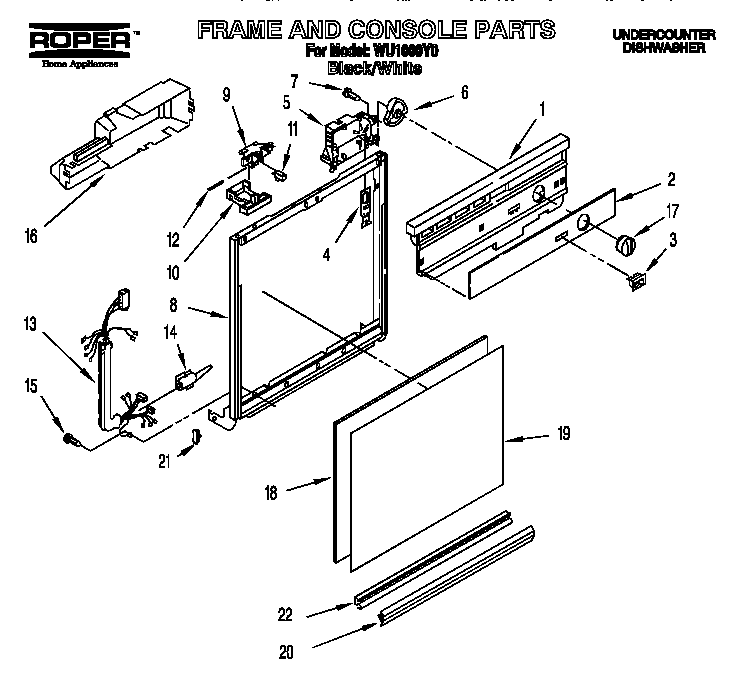 Roper WU1000Y0 frame and console diagram