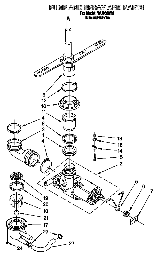 Roper WU1000Y0 pump and spray arm diagram