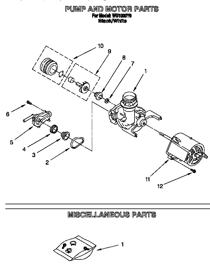 Roper WU1000Y0 pump and motor diagram