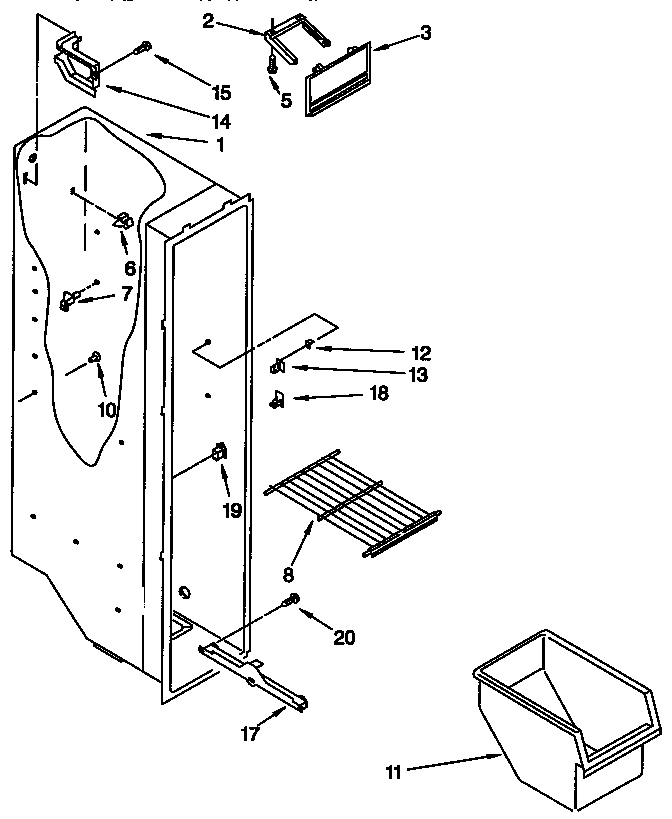 Roper RS22AWXAW01 freezer liner diagram