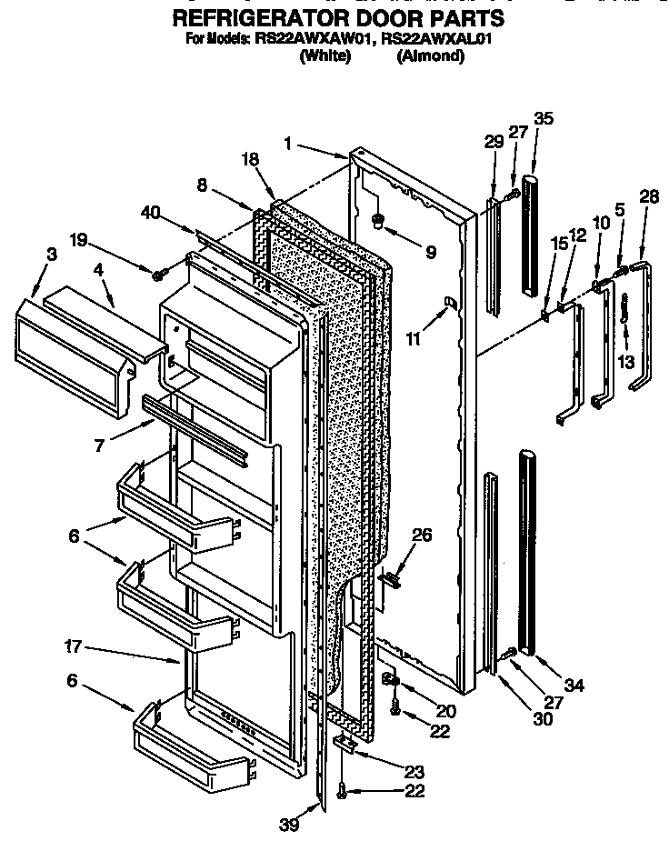 Roper RS22AWXAW01 refrigerator door diagram
