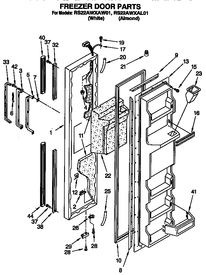 Roper RS22AWXAW01 freezer door diagram
