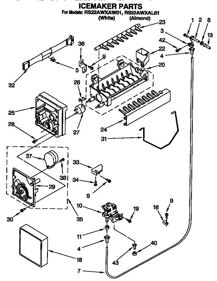 Roper RS22AWXAW01 icemaker diagram