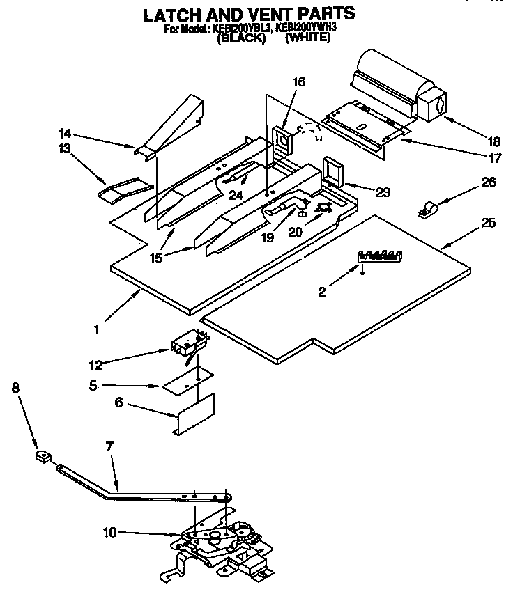 KitchenAid KEBI200YWH3 latch and vent diagram