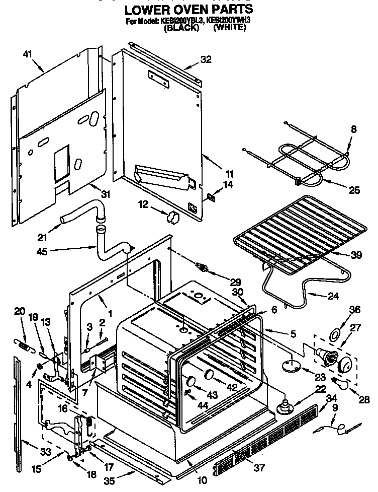 KitchenAid KEBI200YWH3 lower oven diagram