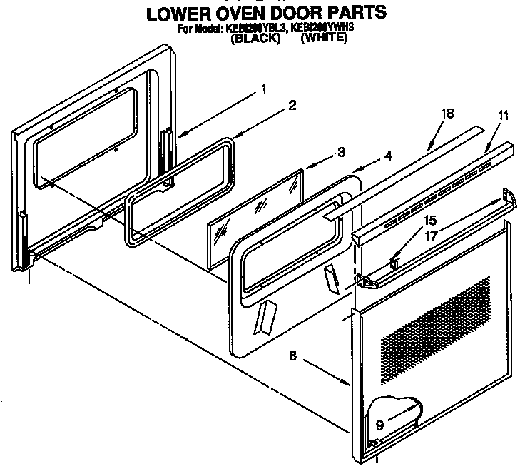KitchenAid KEBI200YWH3 lower oven door diagram