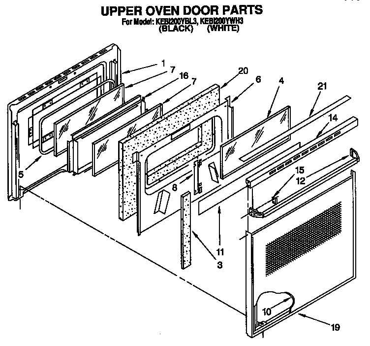 KitchenAid KEBI200YWH3 upper oven door diagram