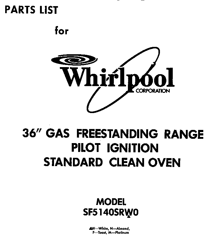 Whirlpool SF5140SRW0 front cover diagram