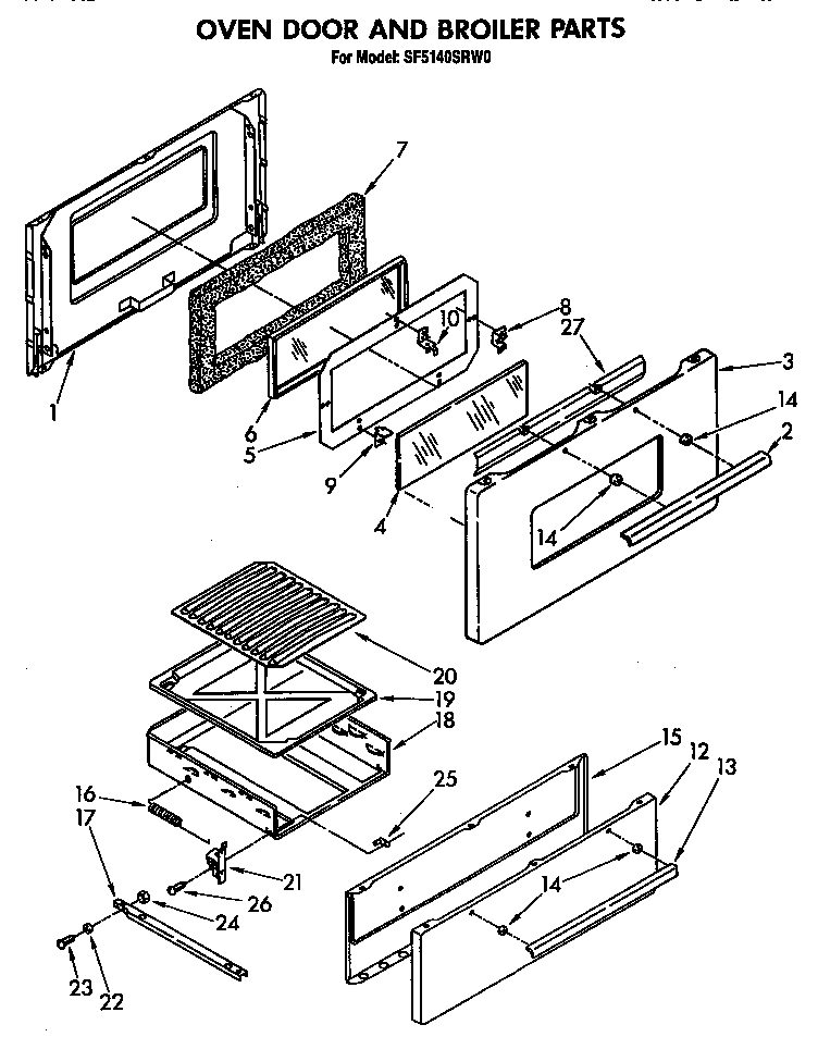Whirlpool SF5140SRW0 oven door and broiler diagram