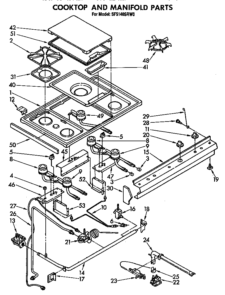 Whirlpool SF5140SRW0 cooktop and manifold diagram