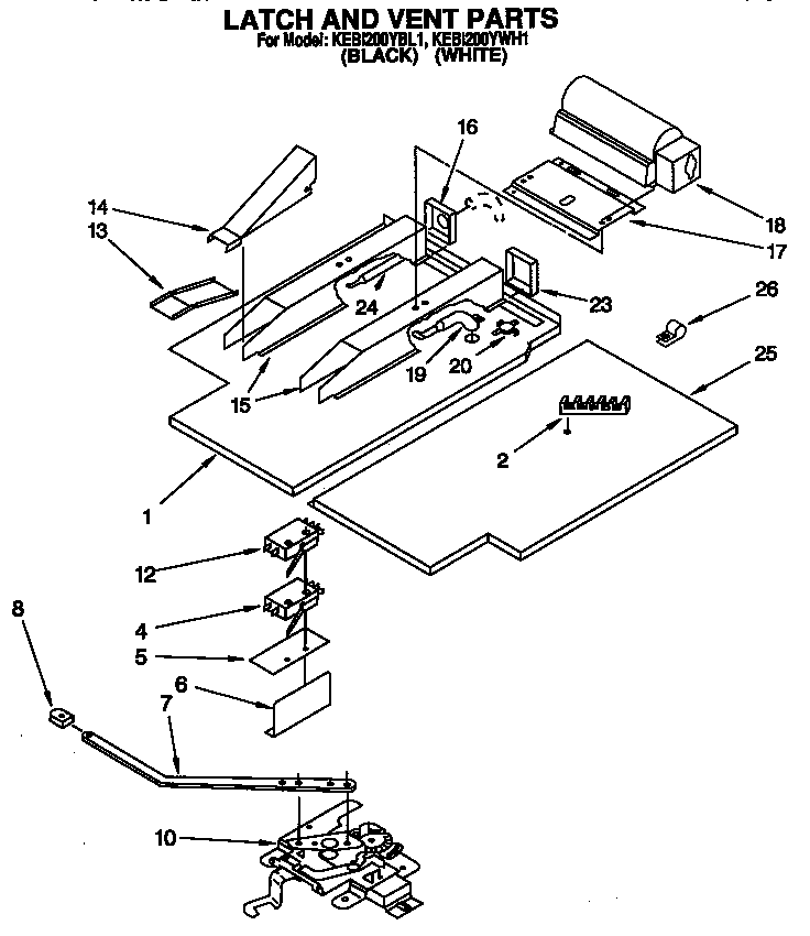 KitchenAid KEBI200YWH1 latch and vent diagram