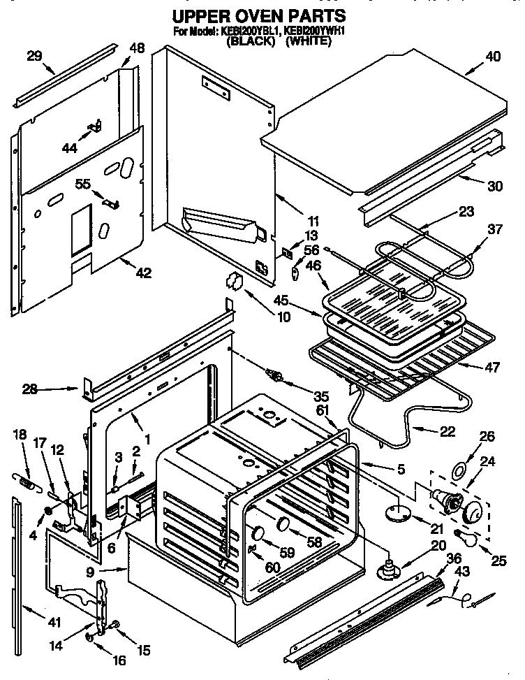 KitchenAid KEBI200YWH1 upper oven diagram