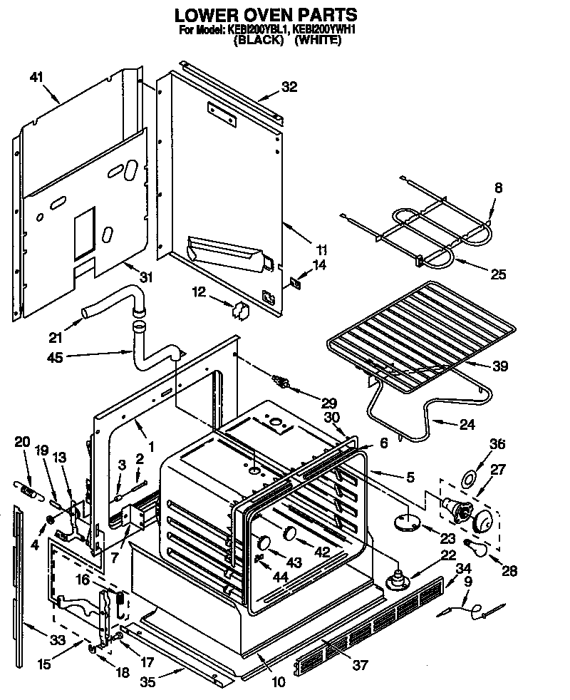 KitchenAid KEBI200YWH1 lower oven diagram