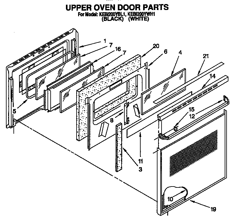 KitchenAid KEBI200YWH1 upper oven door diagram