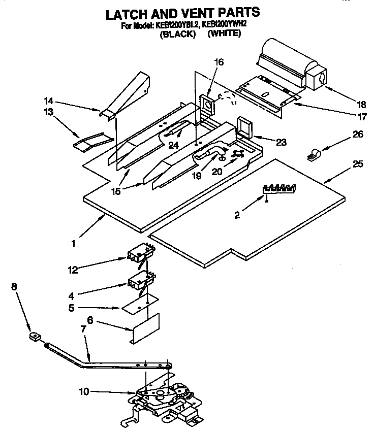 KitchenAid KEBI200YWH2 latch and vent diagram