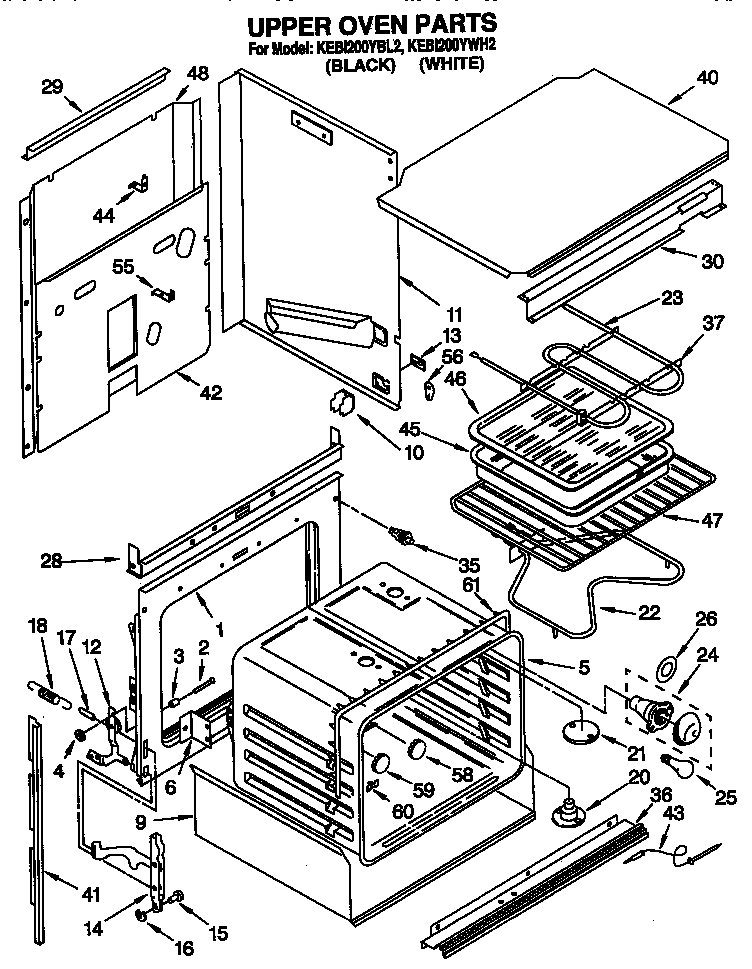KitchenAid KEBI200YWH2 upper oven diagram