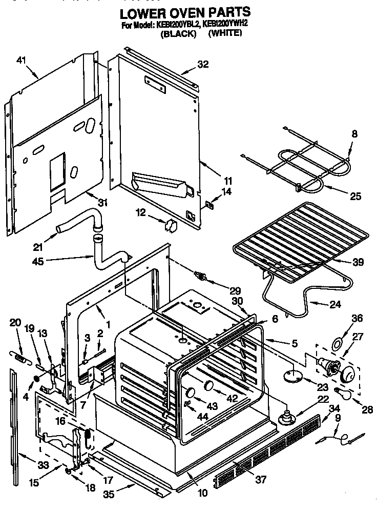 KitchenAid KEBI200YWH2 lower oven diagram