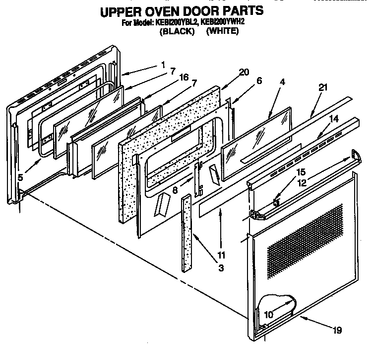 KitchenAid KEBI200YWH2 upper oven door diagram