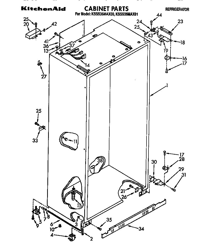 KitchenAid KSSS36MAX01 cabinet diagram
