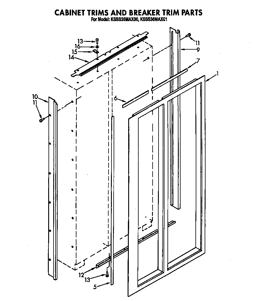 KitchenAid KSSS36MAX01 cabinet trims and breaker trim diagram
