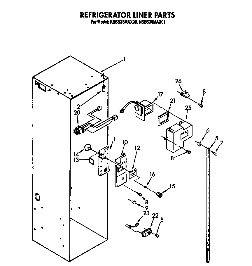 KitchenAid KSSS36MAX01 refrigerator liner diagram