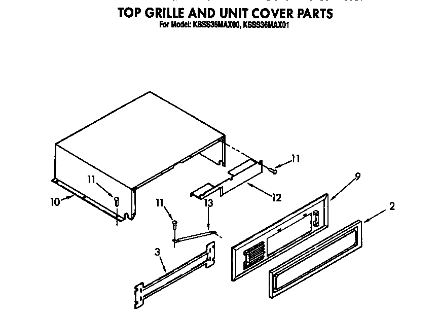 KitchenAid KSSS36MAX01 top grille and unit cover diagram