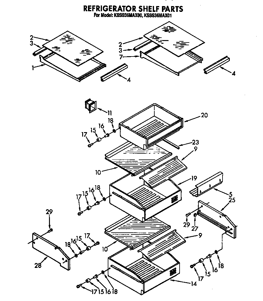 KitchenAid KSSS36MAX01 refrigerator shelf diagram