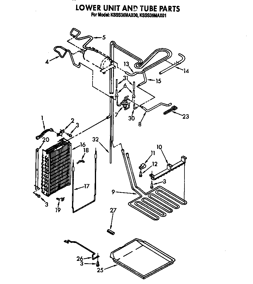 KitchenAid KSSS36MAX01 lower unit and tube diagram