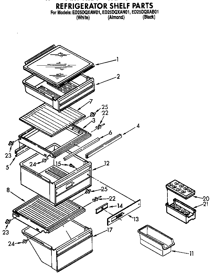Whirlpool ED25DQXAW01 refrigerator shelf diagram