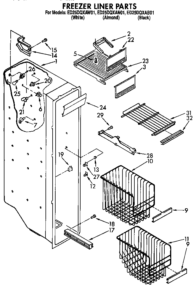 Whirlpool ED25DQXAW01 freezer liner diagram
